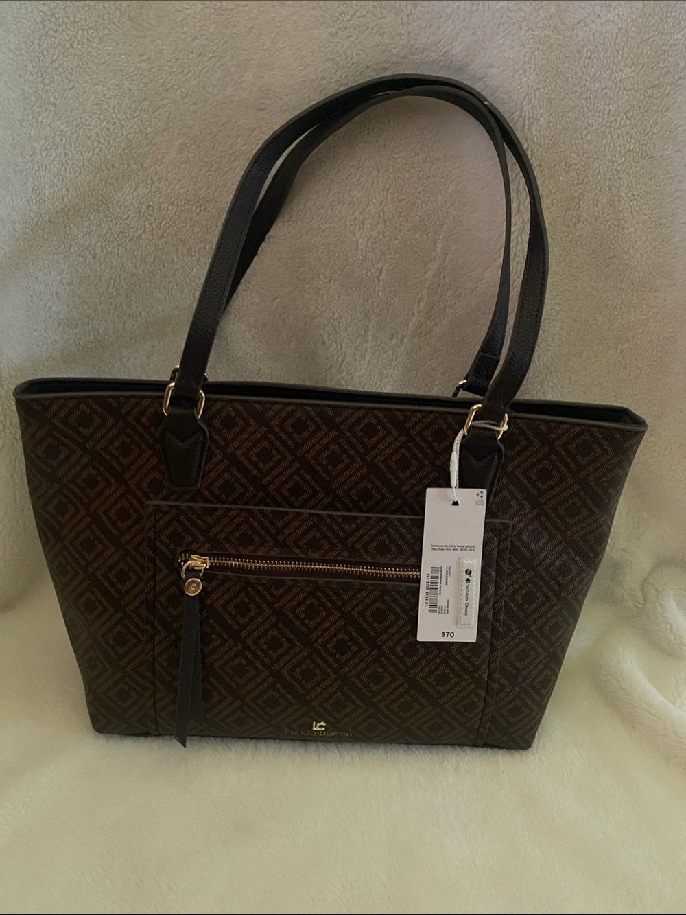 Liz Claiborne Brown Patterned Tote with Gold Hardware